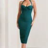 Supermodel | Bottle Green Halter-Neck Corset Midi Dress