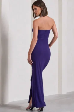 Susan | Purple Bandeau Maxi Dress With Ruffled Splits