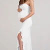 Susan | White Maternity Bandeau Ruffle Maxi Dress With Thigh Splits