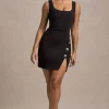 Suzanne | Black Scoop-Neck Mini Dress With Split Skirt