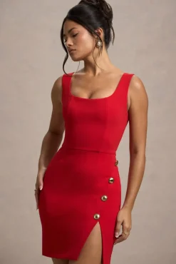 Suzanne | Red Scoop-Neck Mini Dress With Split Skirt