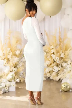 Sweet Dreams | White Maternity Asymmetric Ruched Midi Dress