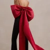 Sweet Escape | Red Satin Crop Top With Oversized Satin Bow