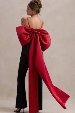 Sweet Escape | Red Satin Crop Top With Oversized Satin Bow