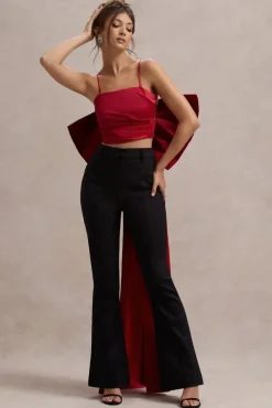 Sweet Escape | Red Satin Crop Top With Oversized Satin Bow