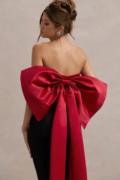 Sweet Escape | Red Satin Crop Top With Oversized Satin Bow