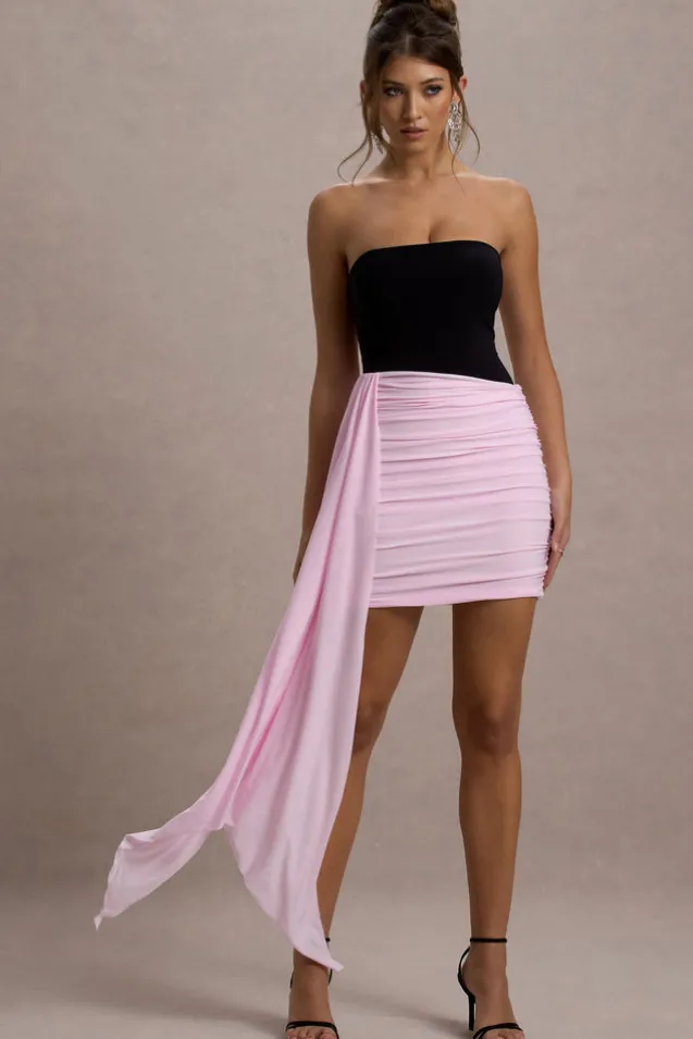 Sweetie | Black u0026 Pink Ruched Mini Dress With Drape