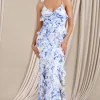 Syrah | Blue Floral Ruffled Strappy Maxi Dress