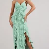 Syrah | Mint Green Chiffon Ruffle Cami Maxi Dress