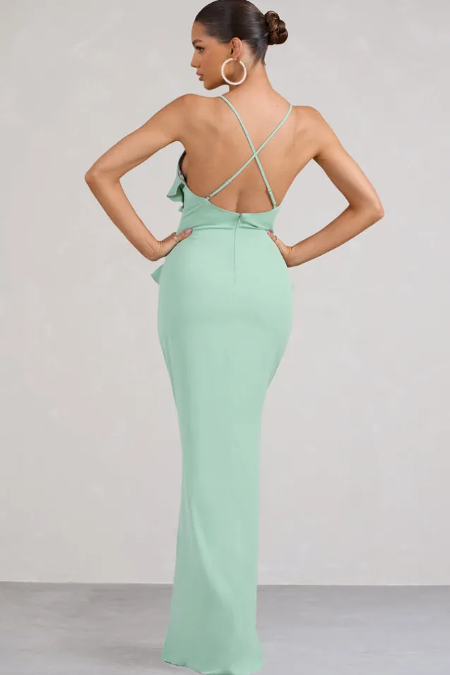 Syrah | Mint Green Chiffon Ruffle Cami Maxi Dress