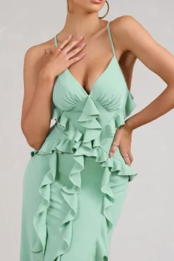 Syrah | Mint Green Chiffon Ruffle Cami Maxi Dress