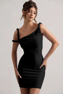 Tali | Black Twisted Asymmetric Bodycon Mini Dress