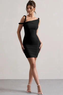 Tali | Black Twisted Asymmetric Bodycon Mini Dress