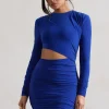 Tana | Royal Blue Ruched Bodycon Long Sleeve Cut-Out Mini Dress