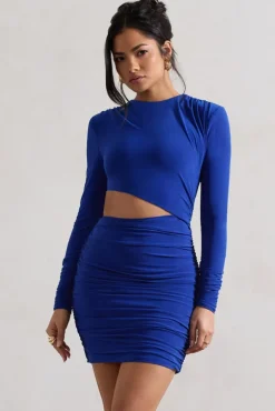 Tana | Royal Blue Ruched Bodycon Long Sleeve Cut-Out Mini Dress