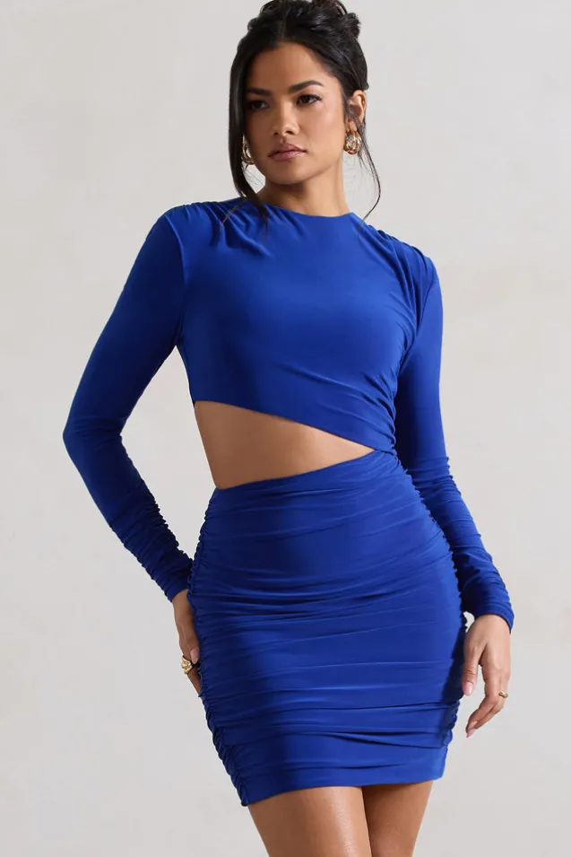 Tana | Royal Blue Ruched Bodycon Long Sleeve Cut-Out Mini Dress