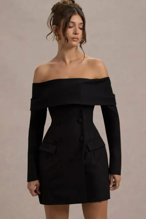 Tara | Black Bardot Tailored Blazer Dress