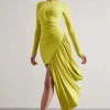 Tate | Lime Green Long-Sleeve Wrap Mini Dress With Drape