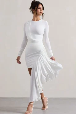 Tate | White Long-Sleeve Wrap Mini Dress With Drape