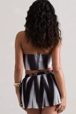 Tempo | Black Print Plisse Sweetheart Crop Top