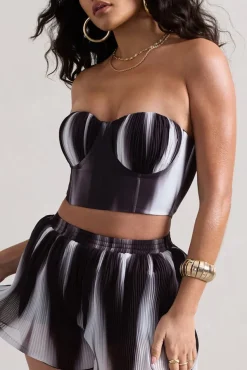 Tempo | Black Print Plisse Sweetheart Crop Top