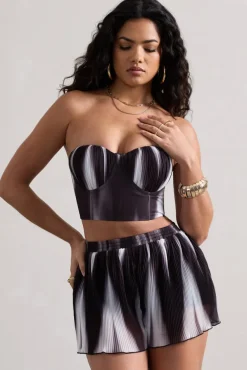 Tempo | Black Print Plisse Sweetheart Crop Top