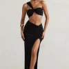 Tender Kiss | Black High Waist Thigh Split Maxi Skirt