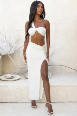 Tender Kiss | White High Waist Thigh Split Maxi Skirt