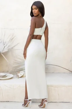 Tender Kiss | White High Waist Thigh Split Maxi Skirt