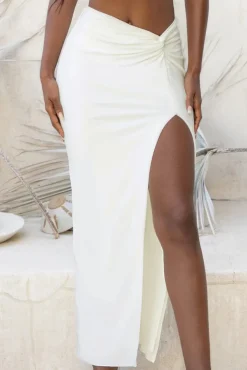Tender Kiss | White High Waist Thigh Split Maxi Skirt