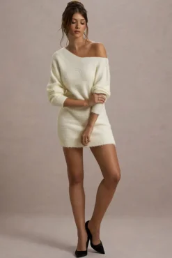 Terra | Cream Faux Mohair Oversized Mini Dress