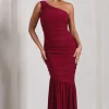 The Limelight | Berry One Shoulder Ruched Fishtail Maxi Dress