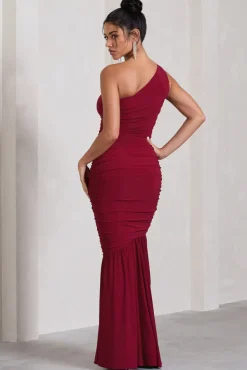 The Limelight | Berry One Shoulder Ruched Fishtail Maxi Dress