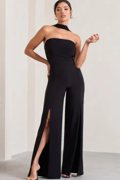 The Next Naomi | Black Halter-Neck Bandeau Split-Leg Jumpsuit