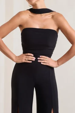 The Next Naomi | Black Halter-Neck Bandeau Split-Leg Jumpsuit