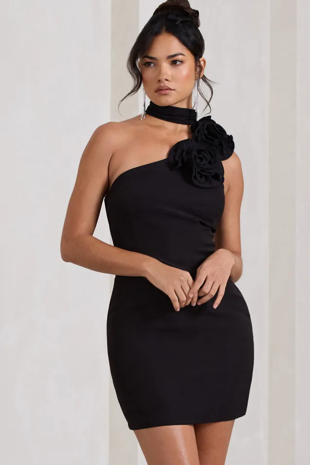 The Party | Black Mini Dress With Ruffled Choker