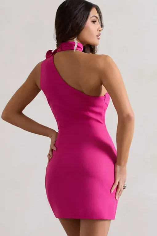 The Social | Dark Pink Mini Dress With Ruffled Choker