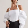 Theatric | Ivory Halter-Neck Corset Top With Puff-Sleeves