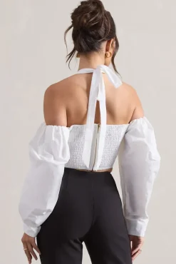 Theatric | Ivory Halter-Neck Corset Top With Puff-Sleeves