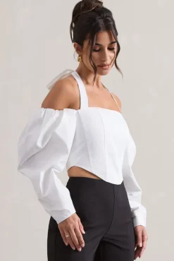 Theatric | Ivory Halter-Neck Corset Top With Puff-Sleeves