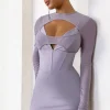 This Moment | Taupe High Neck Cut Out Mini Dress With Mesh Sleeves