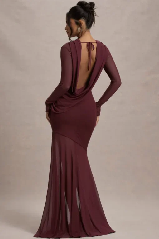Tigerlily | Port Mesh Long-Sleeve Open-Back Maxi Dress