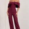 Time Will Tell | Berry Off The Shoulder Wide Leg Jumpsuit
