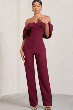 Time Will Tell | Berry Off The Shoulder Wide Leg Jumpsuit