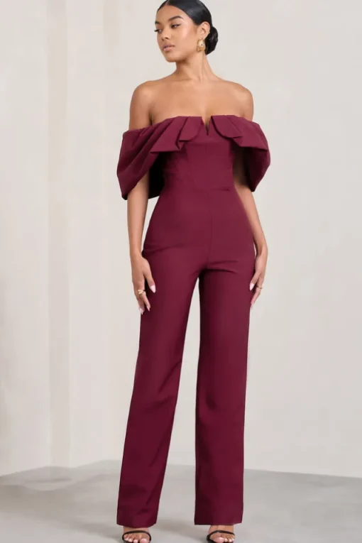 Time Will Tell | Berry Off The Shoulder Wide Leg Jumpsuit