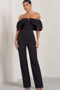 Time Will Tell | Black Off The Shoulder Wide Leg Jumpsuit