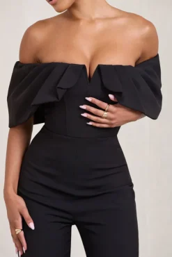 Time Will Tell | Black Off The Shoulder Wide Leg Jumpsuit