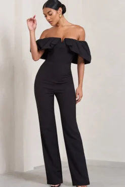 Time Will Tell | Black Off The Shoulder Wide Leg Jumpsuit