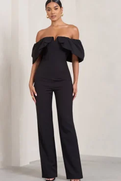 Time Will Tell | Black Off The Shoulder Wide Leg Jumpsuit