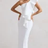Timeless Love | White Asymmetric Draped Ruffle Maxi Dress